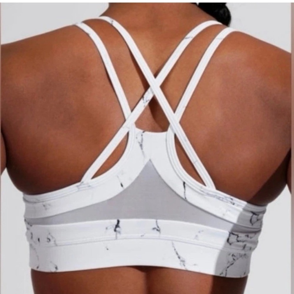 Buffbunny Collection White Marble Multi Strap Racerback Sports Bra Small - Picture 2 of 5